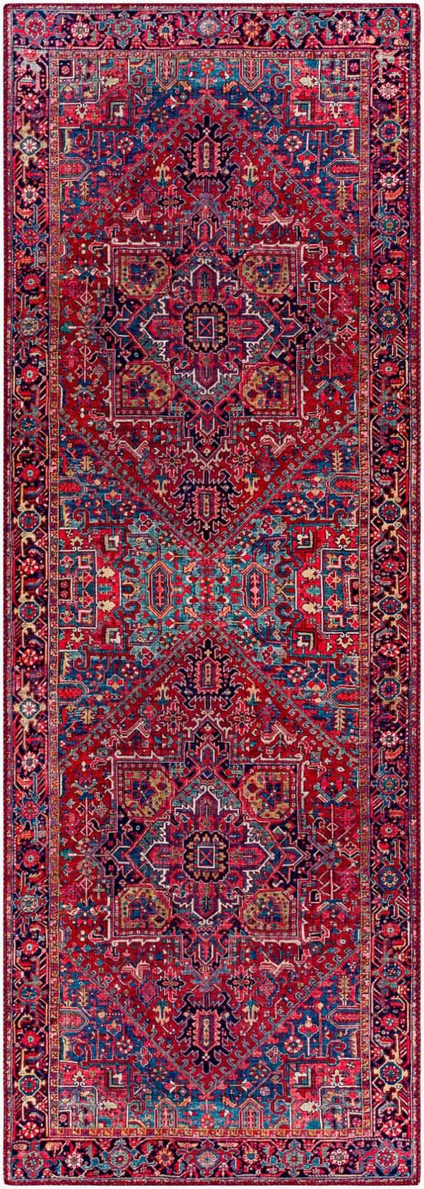 Livabliss Iris Traditional Pattern Machine Woven Polyester Accent Rug for Entryway or Bedside Dark Blue, Red 2'7" x 7'7" IRS2330-2676