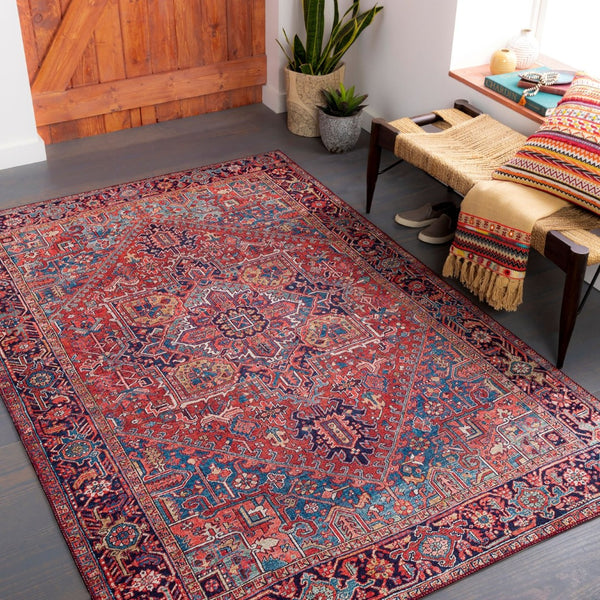 Livabliss Iris Traditional Pattern Machine Woven Polyester Accent Rug for Entryway or Bedside Dark Blue, Red 2'2" x 3'9" IRS2330-2339
