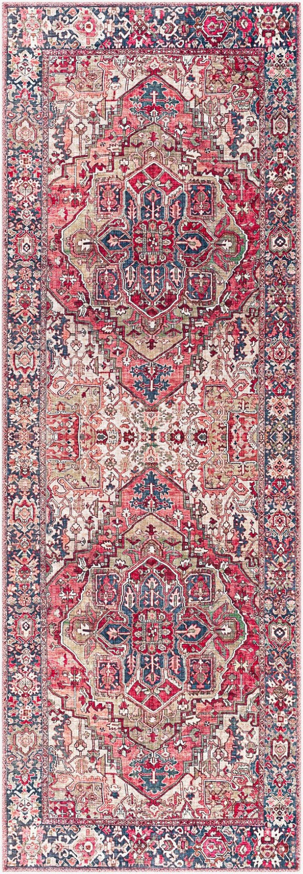 Livabliss Iris Flatweave Polyester Area Rug Traditional Pattern Low Profile Entryway Accent Dark Red, Dark 2'7" x 7'7" IRS2357-2676