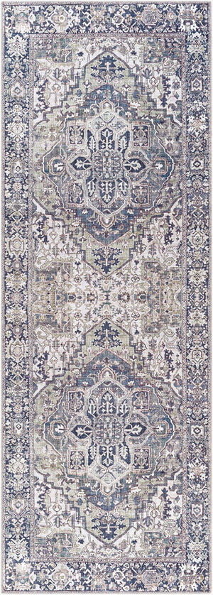 Livabliss Iris Flatweave Polyester Area Rug Traditional Pattern for Entryway Kitchen or Bath Charcoal, Sage 2'7" x 7'7" IRS2359-2676