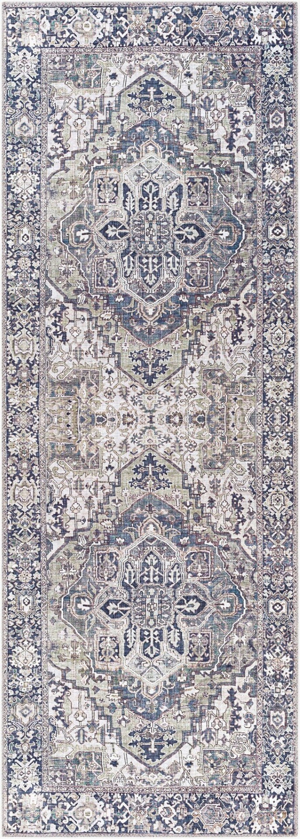 Livabliss Iris Flatweave Polyester Area Rug Traditional Pattern for Entryway Kitchen or Bath Charcoal, Sage 2'7" x 7'7" IRS2359-2676