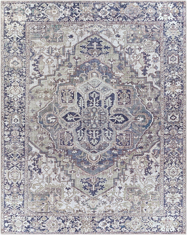 Livabliss Iris Flatweave Polyester Area Rug Traditional Pattern for Entryway Kitchen or Bath Charcoal, Sage 7'6" x 9'6" IRS2359-7696