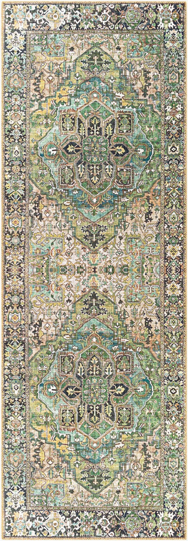 Livabliss Iris Traditional Flatweave Polyester Area Rug for Living Dining or High Traffic Spaces Medium Green, D 2'7" x 7'7" IRS2361-2676