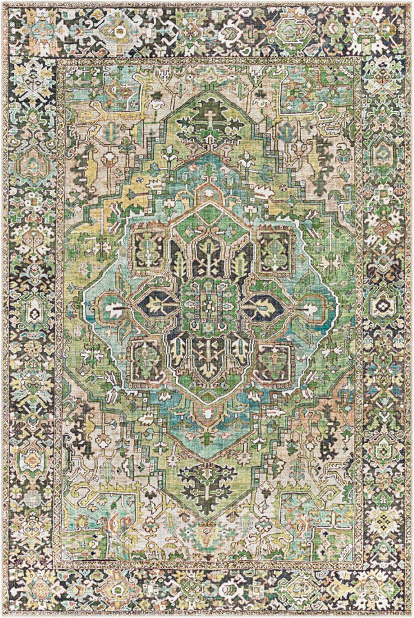 Livabliss Iris Traditional Flatweave Polyester Area Rug for Living Dining or High Traffic Spaces Medium Green, D 10' x 14' IRS2361-1014