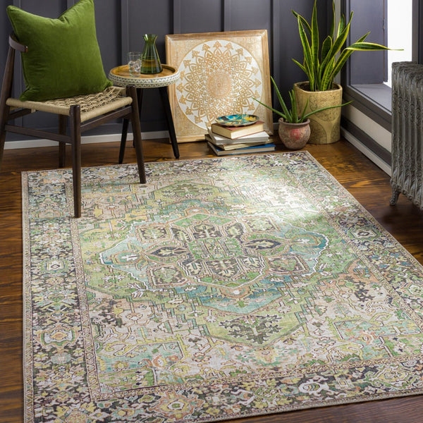 Livabliss Iris Traditional Flatweave Polyester Area Rug for Living Dining or High Traffic Spaces Medium Green, D 10' x 14' IRS2361-1014