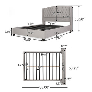 English Elm Queen Wingback Platform Bed Tufted Polyester Upholstery Solid Birch Legs Bedroom 60542.00LGY-Q-FULL BED