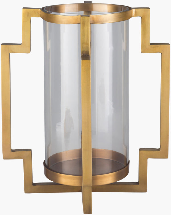 Surya Isaiah 14" Brass & Glass Candleholder - Modern Elegance For Home Décor, 30-day Warranty Included! Gold Glass,Brass Isa-002