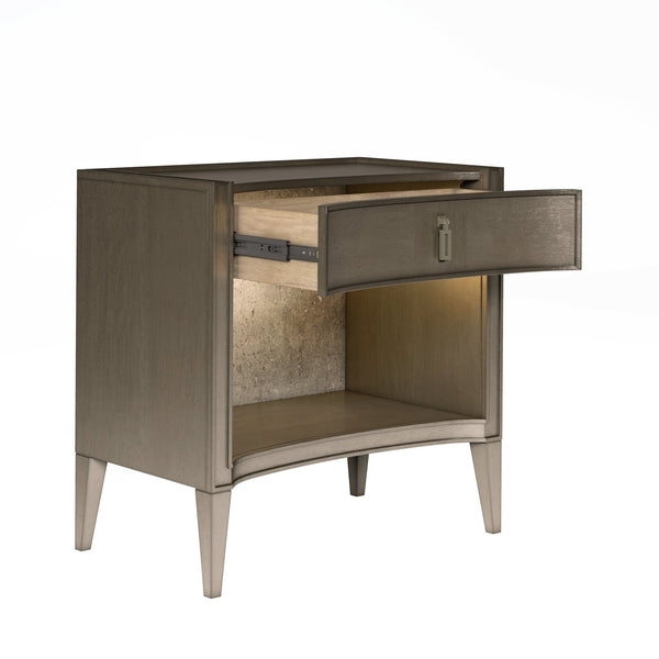 A.R.T. Furniture Cove Glam Transitional Nightstand With Usb Chargers, Touch Dimmer Light & Elegant Cork Design Grey Rubberwood Solids,Primavera Veneers,Cork,Metal 349140-2743