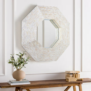 Iridescent ISC-012 32"H x 32"W x 4"D Accent Mirror ISC012-3232  Frame: Ivory Surya