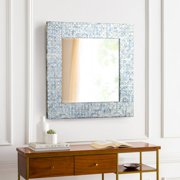 Iridescent ISC-015 32"H x 32"W x 1"D Accent Mirror ISC015-3232  Frame: Blue Surya