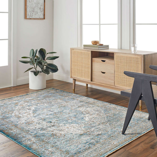 Surya Isfahan 3'3" X 4'11" Machine Woven Area Rug - Elegant Polyester Blend With Stylish Fringe Finish Dark Blue Viscose,Polyester,Acrylic Isf2301-325