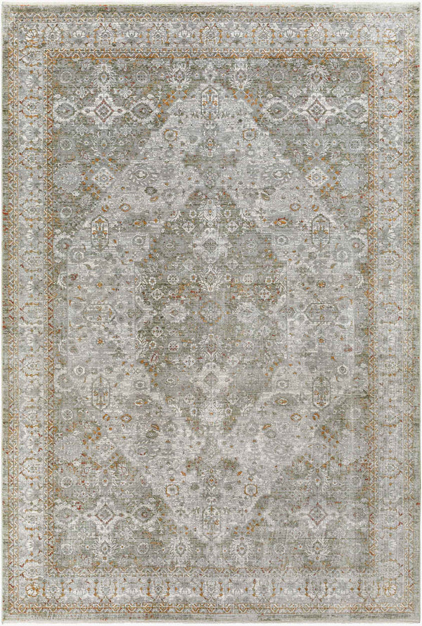 Surya Isfahan 3'3" X 4'11" Machine Woven Area Rug - Elegant Polyester Blend With Stylish Fringe Finish Olive Viscose,Polyester,Acrylic Isf2302-325