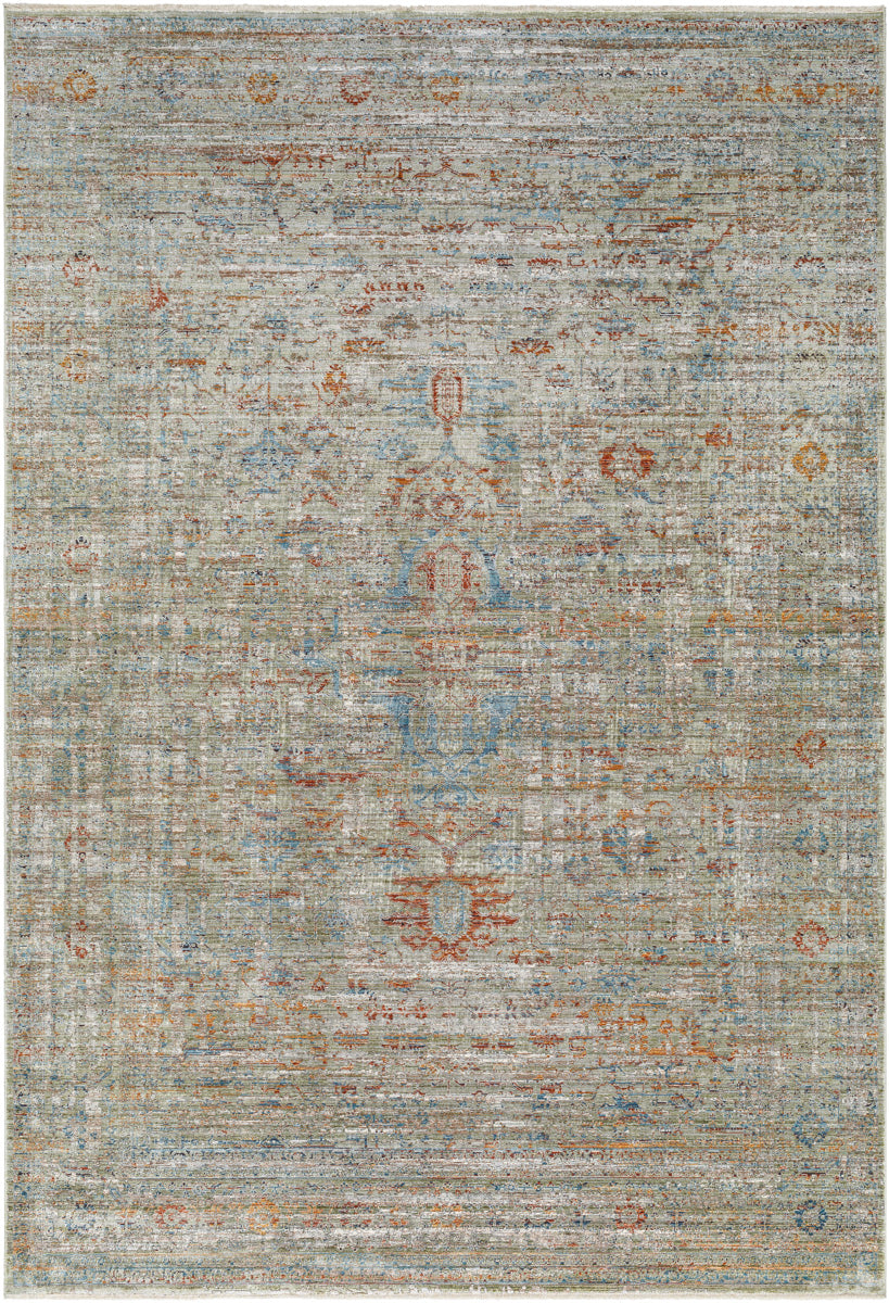 Isfahan ISF-2304 9' x 12' Machine Woven Rug ISF2304-912  Olive, Gray, Black, Rust, Amber, Dark Blue Surya