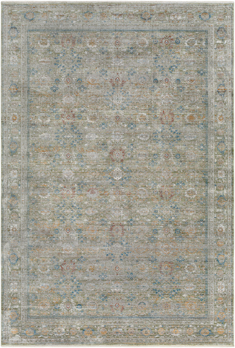 Isfahan ISF-2308 9' x 12' Machine Woven Rug ISF2308-912  Olive, Gray, Black, Dark Blue, White, Rust Surya