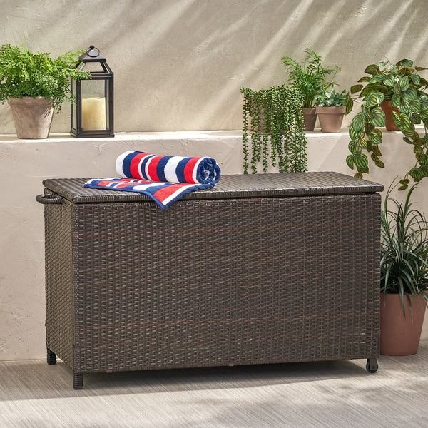 English Elm Blake Outdoor Wicker Storage Box with Wheels for Patio Cushions and Garden Gear 54153.00BRN
