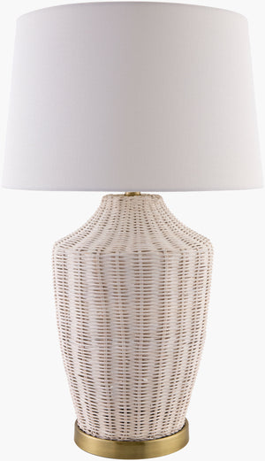 Surya Isola Accent Table Lamp - 28" Rattan & Iron Design With Elegant Linen Shade For Cozy Ambiance Body, Wheat,Base, Metallic ,Brass,Shade, White,Finial, Metallic ,Brass,Harp, Metallic ,Gold,Cord, Translucent Rattan,Iron,Linen,Linen,Linen,Linen,Iron Isl-001