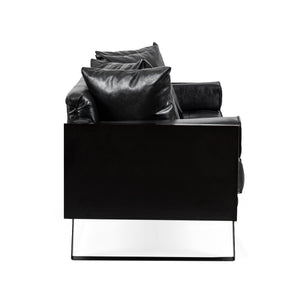 English Elm Christopher Knight Home® - LOVESEAT Contemporary Oversized Faux Leather Loveseat with Button Tufting, Iron Sled Legs, 72.5" Black 72103.00PUMDNT