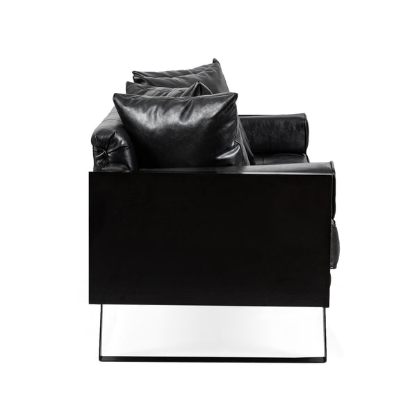 English Elm Christopher Knight Home® - LOVESEAT Contemporary Oversized Faux Leather Loveseat with Button Tufting, Iron Sled Legs, 72.5" Black 72103.00PUMDNT