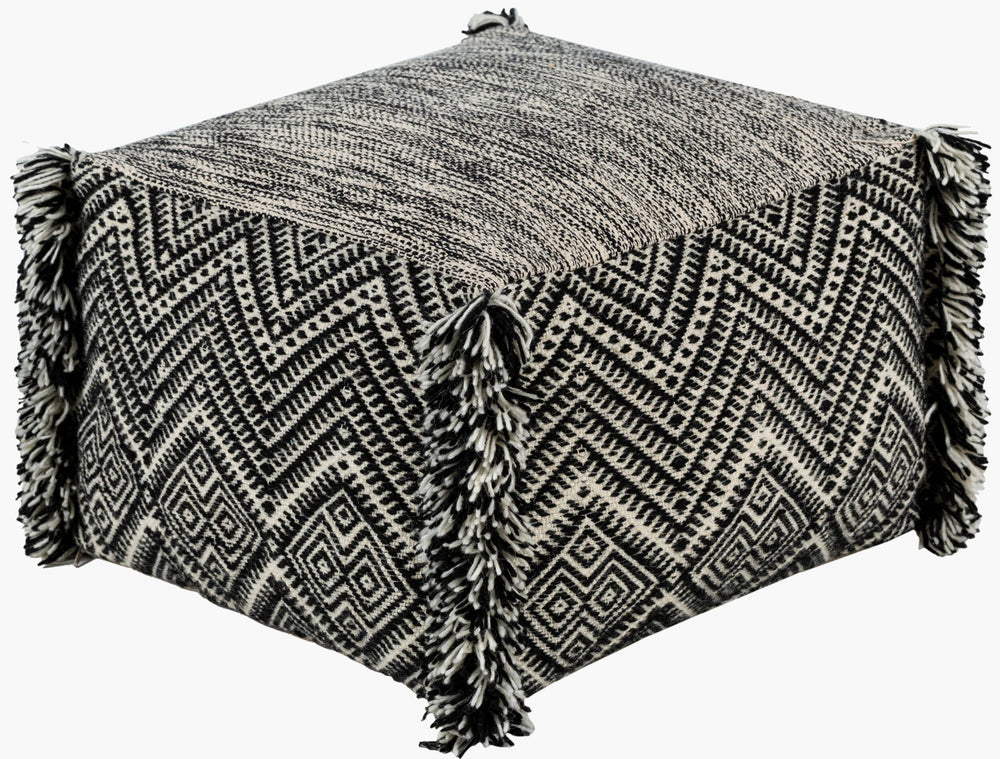 Surya Katniss Global-inspired 14"H X 20"W X 20"D Pouf - Elegant, Durable, And Eclectic Charm For Your Home Black Wool,Cotton,Polybeads Ispf001-202014