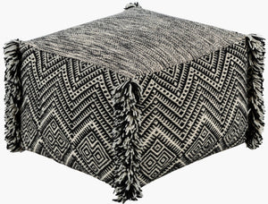 Surya Katniss Global-inspired 14"H X 20"W X 20"D Pouf - Elegant, Durable, And Eclectic Charm For Your Home Black Wool,Cotton,Polybeads Ispf001-202014