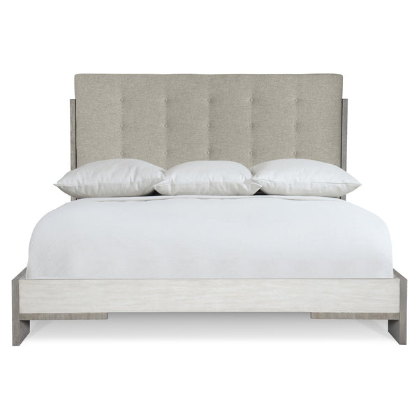 Bernhardt Bernhardt Upholstered Button-Tufted Queen Bed — Rustic Modern Acacia Frame, Linen & Light Shale Finish K1651