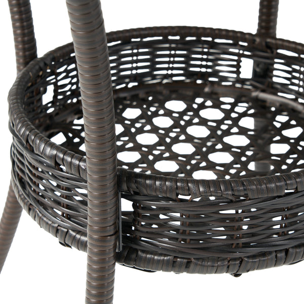 English Elm Christopher Knight Home® - FIGI Paea 27" Glass Table Brown Multi – Durable PE Wicker & Iron Bistro Table with Storage Basket 53082.00IRNKD