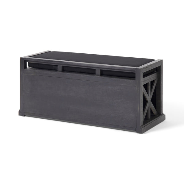 English Elm Christopher Knight Home® - Storage Bench Acacia Wood with Water-Resistant Padded Seat, Rustic X-Frame Shoe Organizer with 2 Doors and Shelves 66470.00DGRYBLK