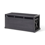 Christopher Knight Home® - Noble House - Cantebella Modern Acacia Wood Storage Bench with Cushion, Sandblast Dark Gray and Black