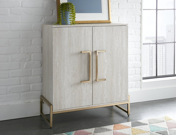 English Elm Steve Silver - Larkin Faux Marble Wine Cabinet in Pearl Silver with Stemware Racks, Bottle Storage & Easy-Open Doors B081P157072