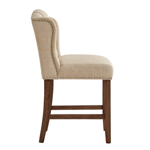 Homelegance By Top-Line Morrigan Tufted Linen Wingback Stools (Set of 2) Brown Rubberwood