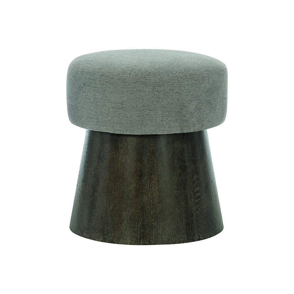 Bernhardt Bernhardt Linea Cerused Charcoal Round Bench With Upholstered Gray Seat, Conical Oak Base, Modern Rustic 384507B