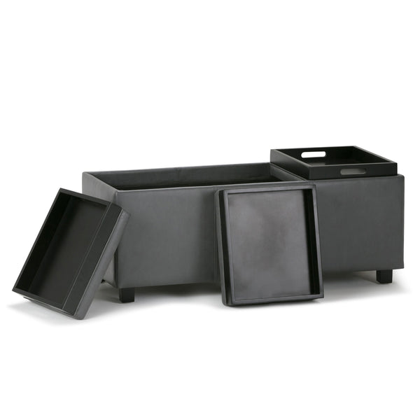 English Elm Avalon Storage Ottoman In Stone Grey - Stylish Multi-Functional Bench With Hidden Storage & Trays B136P158113