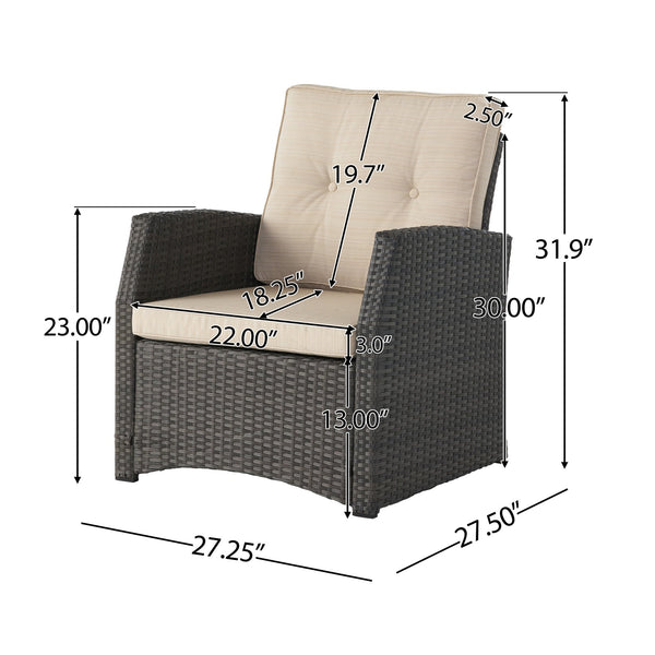 English Elm Christopher Knight Home® - ST MARTA SINGLE SOFA Grey PE Rattan Armchair with Waterproof Cushions, Button-Tufted, Weather-Resistant 57723.00GRY