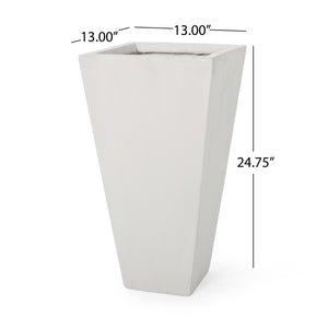 English Elm 13" Mgo Cast Stone Tapered Square Planter Architectural Matte Black Patio Accent Matte White 69574.00WHI