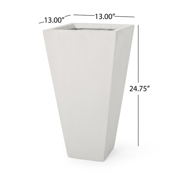 English Elm 13" Mgo Cast Stone Tapered Square Planter Architectural Matte Black Patio Accent Matte White 69574.00WHI
