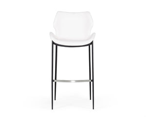 VIG Furniture Ithaca White Leatherette Bar Stool Set Of 2 — Mid-Century Modern Saddle Seat, Black Legs, Stainless Footrail VGHR5409B-WHT