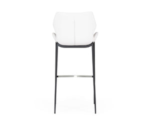 VIG Furniture Ithaca White Leatherette Bar Stool Set Of 2 — Mid-Century Modern Saddle Seat, Black Legs, Stainless Footrail VGHR5409B-WHT