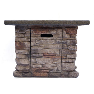 English Elm Stonewall Square Propane Fire Pit Natural Stone Outdoor Patio Gathering Focal Point 61941.00-40K