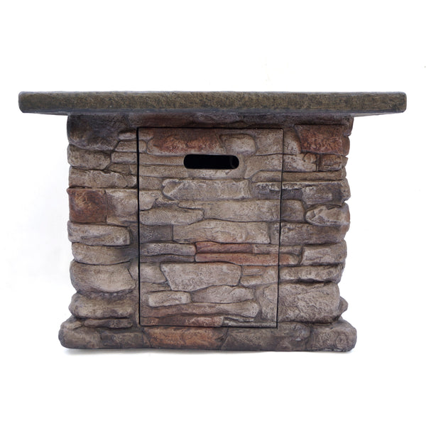 English Elm Stonewall Square Propane Fire Pit Natural Stone Outdoor Patio Gathering Focal Point 61941.00-40K