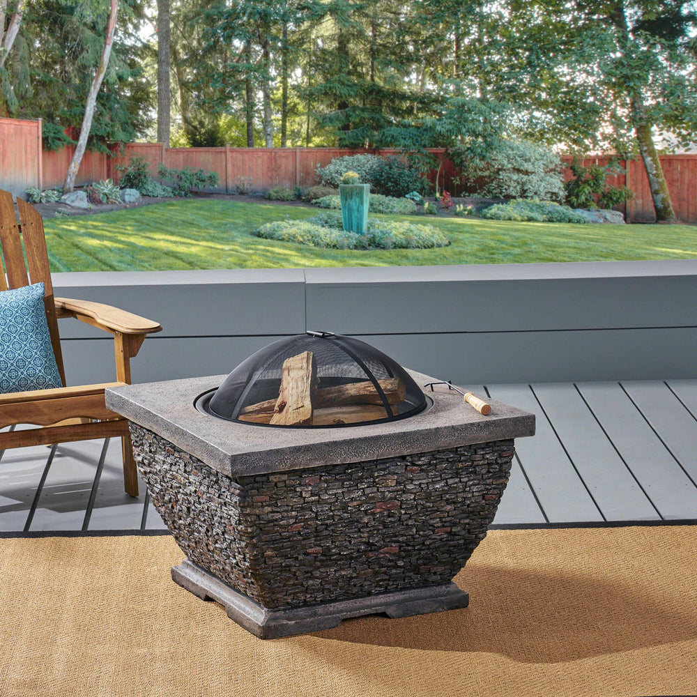 English Elm 32" Square Mgo Concrete Wood Burning Fire Pit Handcrafted for Outdoor Patios 62392.00GRY