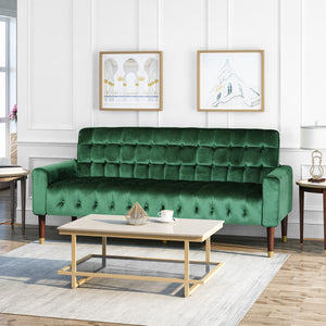 Christopher Knight Home® - Noble House - Hertford Tufted Velvet Sofa with Gold Tipped Tapered Legs