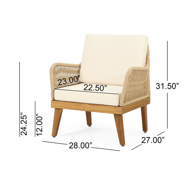 English Elm Christopher Knight Home® - ANNISA Teak Club Chair with Intricate Rope Weave, Weather-Resistant Acacia Wood Accent Seating, 28"W 72374.00LBGE
