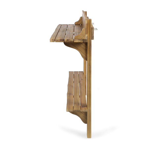 English Elm 3-piece Acacia Balcony Bar Set Railing Mount with Shelf and Two Stools Outdoor 62980.00