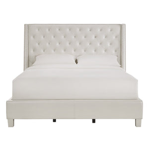 Homelegance By Top-Line Vaughn Faux Leather Crystal Tufted Bed Ivory White Faux Leather