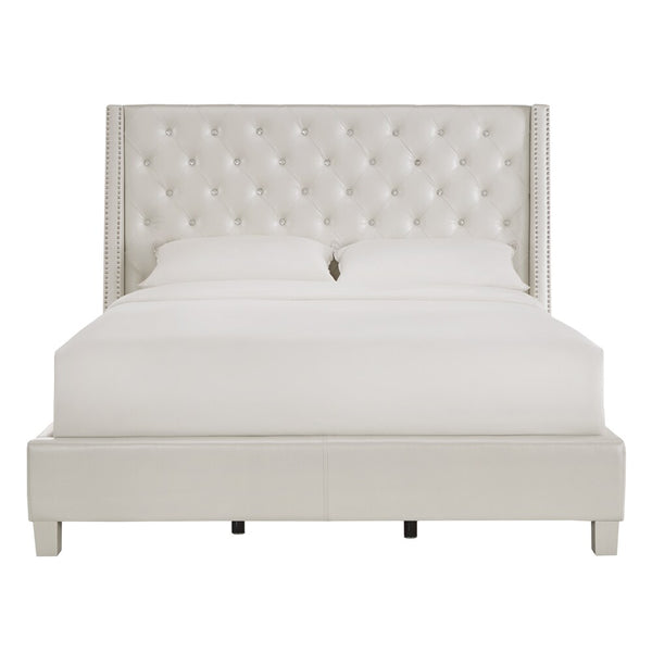 Homelegance By Top-Line Vaughn Faux Leather Crystal Tufted Bed Ivory White Faux Leather