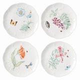 Butterfly Meadow 4-Piece Porcelain Plate Set, Scalloped Edges, Dishwasher Safe