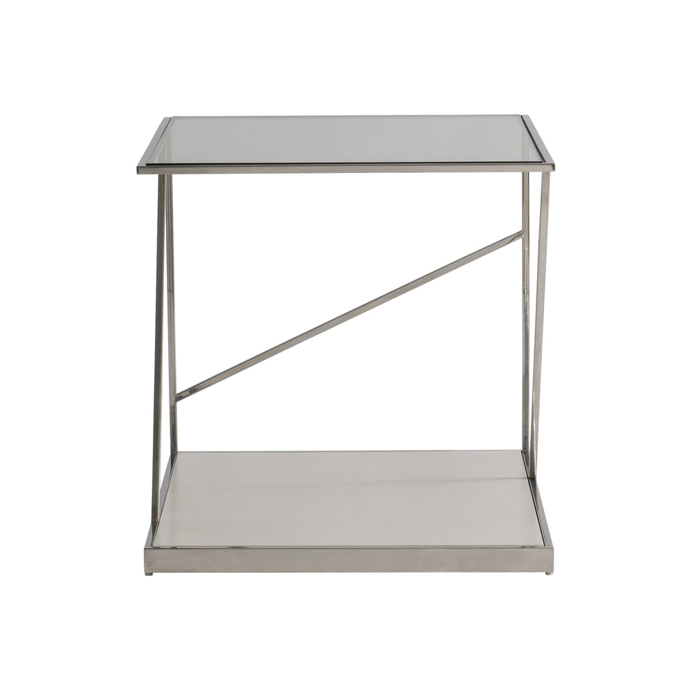 Bernhardt Bernhardt Maymont Side Table With Polished Stainless Steel, Tempered Glass Top & Figured Sycamore Shelf 313111