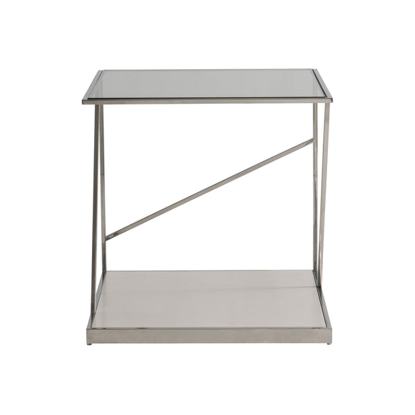 Bernhardt Bernhardt Maymont Side Table With Polished Stainless Steel, Tempered Glass Top & Figured Sycamore Shelf 313111
