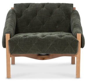 Hooker Furniture Kerns Accent Chair In Ansel Rain Forest Velvet — Diamond Tufting, Exposed Pecan Wood Frame, Durable Upholstery CC456-426