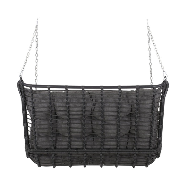 English Elm Christopher Knight Home® - ARRUDA Wicker Porch Swing with Water-Resistant Cushions, Iron Frame, Boho Outdoor Hanging Seat, 800 lb Capacity Grey 70653.00GRY